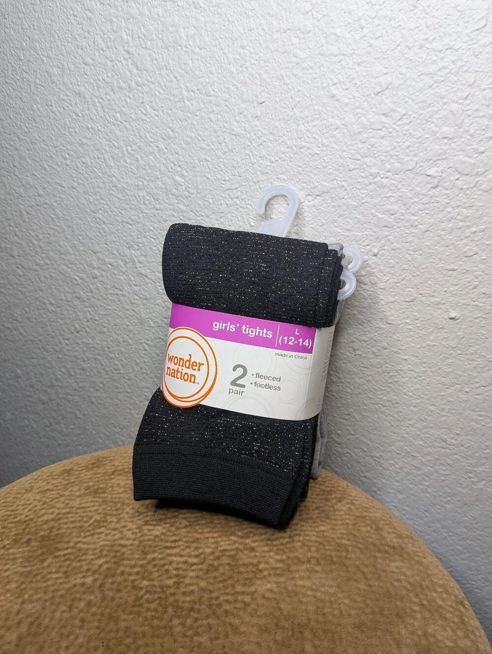 New Wonder Nation 2 Pack Girls Black Gray Fleeced Footless Tights 12 14